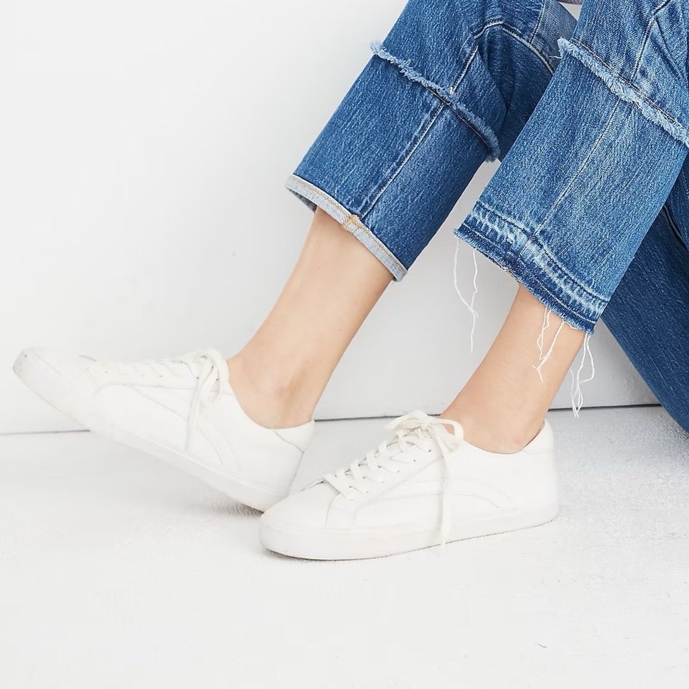 Madewell Sidewalk Low-Top Sneakers in White Leather, size 8